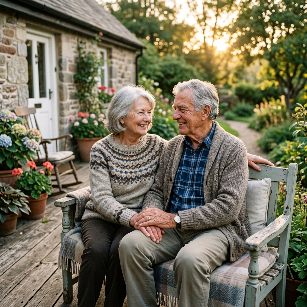 Elderly couple together at home